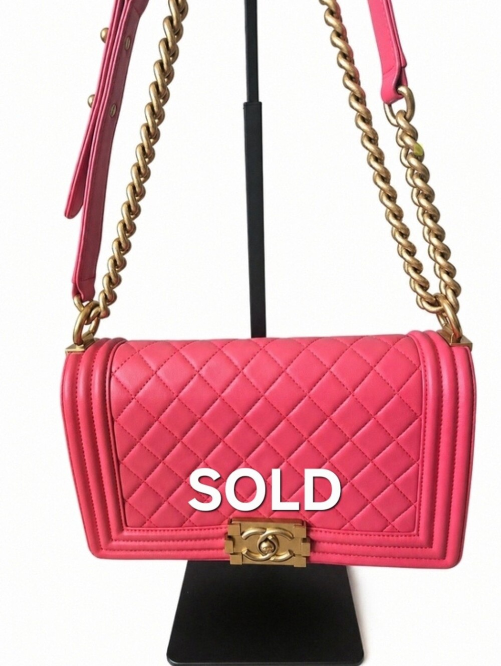 CHANEL Hot Pink Quilted Leather Boy Bag with Gold Hardware - Picture 1 of 10